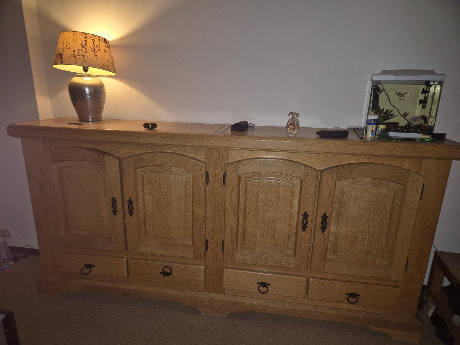 Massief eiken dressoir 260 cm breed, Ophalen, Gebruikt, Met lade(s), Eikenhout
