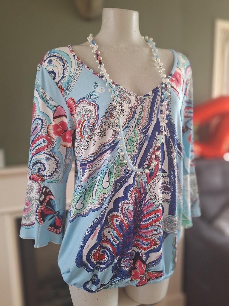 K-Design K design baby blauwe parel top L, K-design, Maat 42/44 (L), Zo goed als nieuw, Lange mouw
