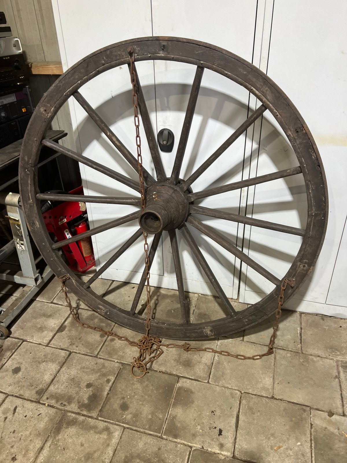 Wagenwiel oud antiek rond 146cm mooie basis voor lamp, Ophalen, Gebruikt