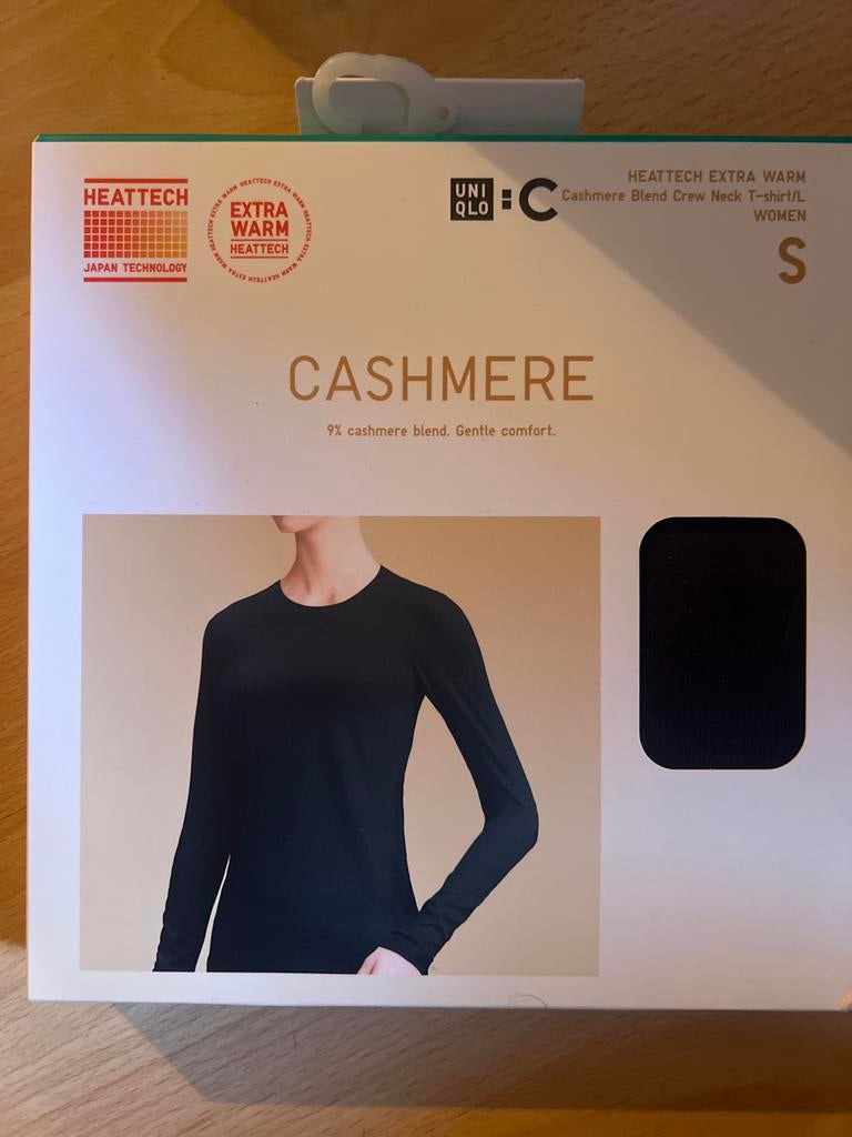 UNIQLO Heattech Extra Warm Cashmere Blend T-shirt Zwart S, Kleding | Dames, Zwart, Nieuw, Ophalen of Verzenden, Lange mouw