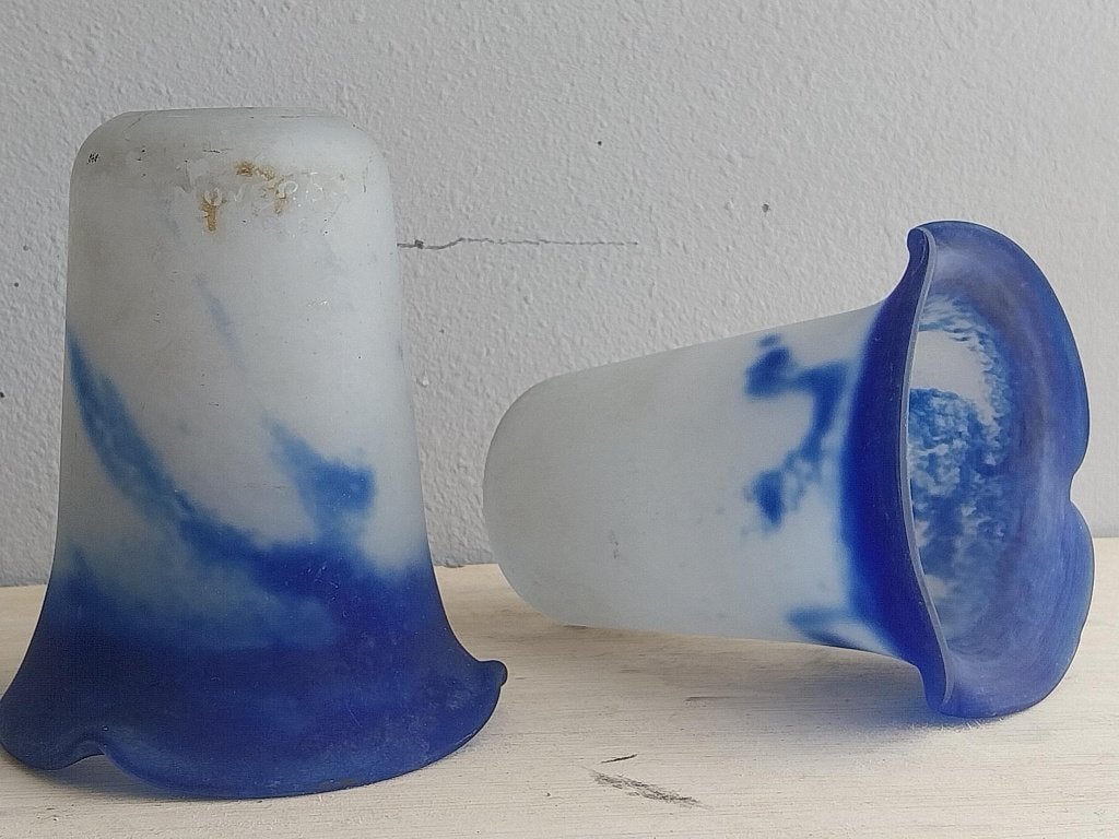 Set 2 blauwe Art Deco lampenkappen Novery France ca. 1930, Ophalen of Verzenden