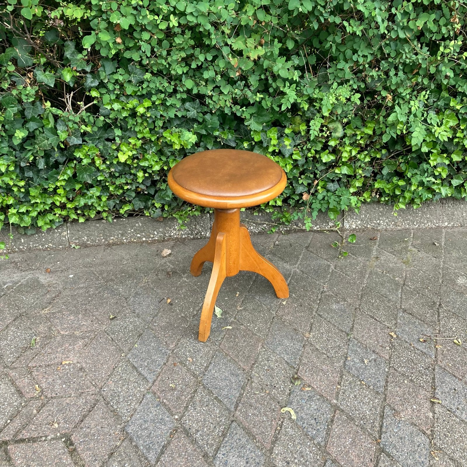 Vintage houten piano kruk - rond, verstelbaar, Ophalen of Verzenden