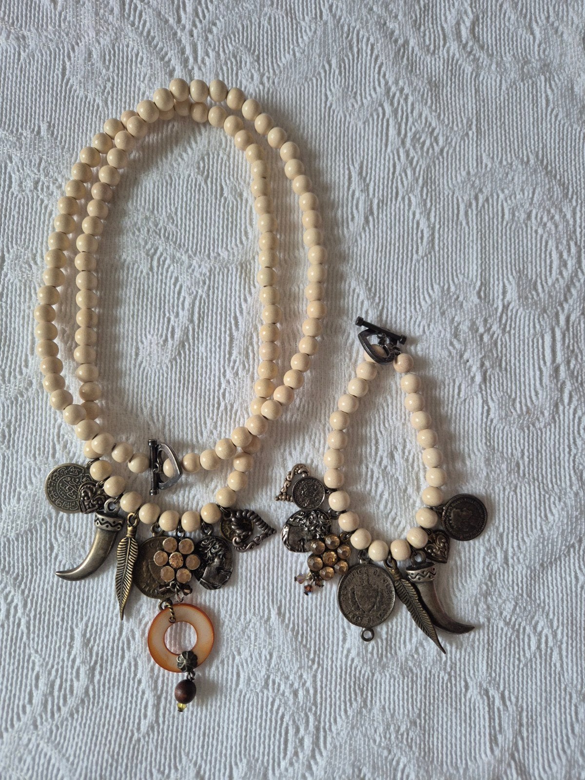 Dolce Luna Vintage set ketting en armband, Sieraden, Tassen en Uiterlijk, Kettingen, Ophalen of Verzenden, Gebruikt, Beige