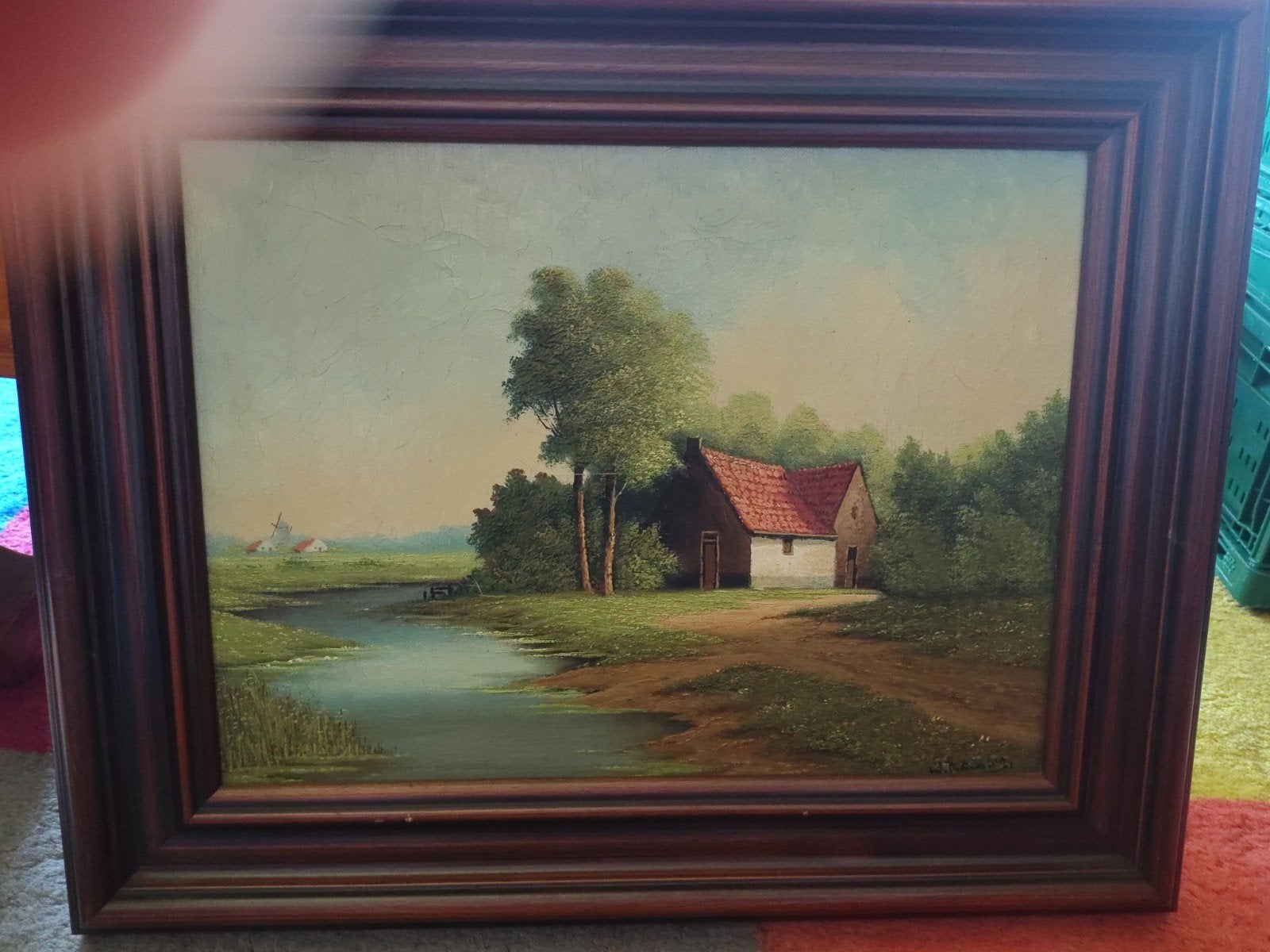 Hollands Landschap met Boerderij - Linder, Ophalen of Verzenden