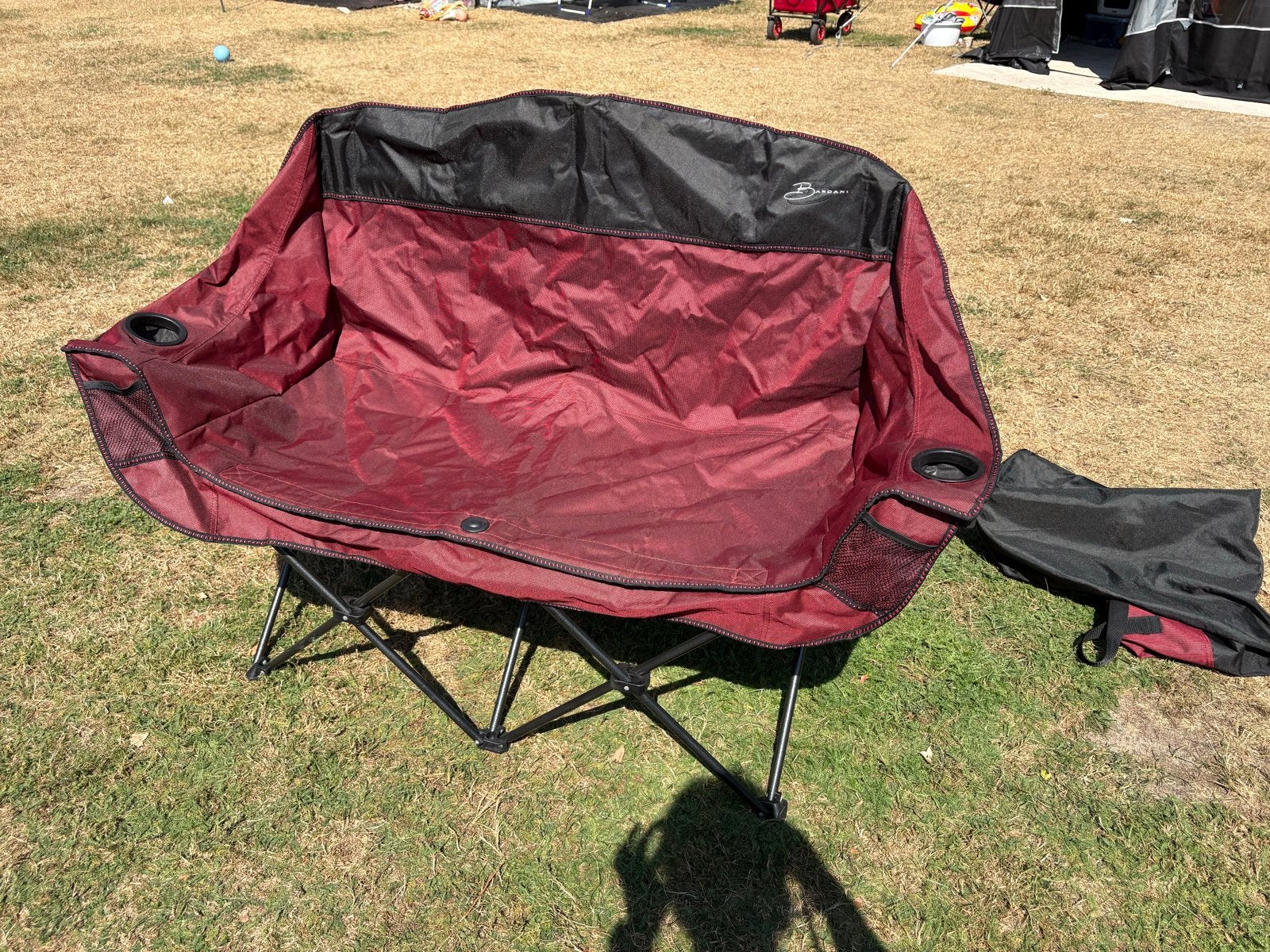 Opvouwbare campingbank met bekerhouders, Ophalen, Zo goed als nieuw, Campingstoel