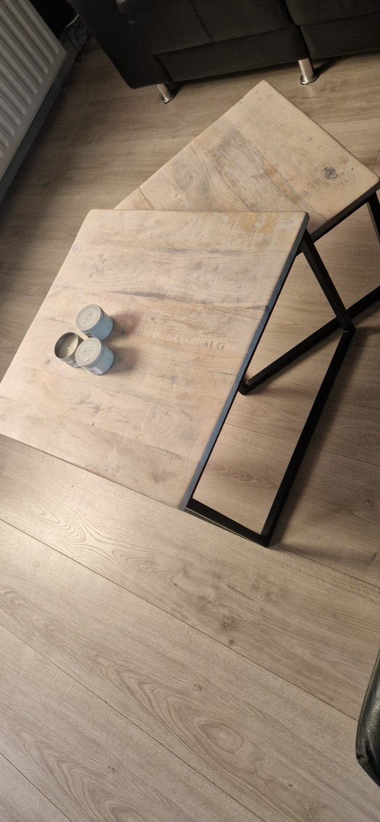 2-delige vierkante salontafel van mangohout, Gebruikt, 50 tot 100 cm, Vierkant, 50 tot 100 cm