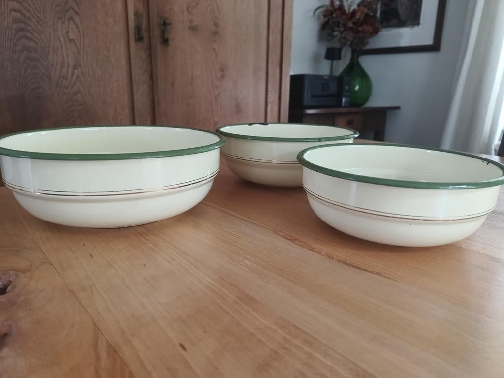Vintage emaille schalen set, Antiek en Kunst, Antiek | Schalen, Ophalen of Verzenden
