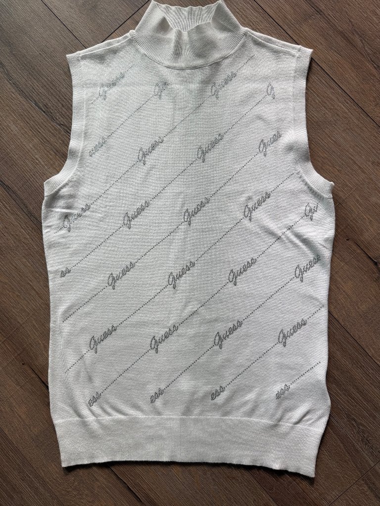 witte  mouwloze top van Guess XL L 38-40 top glitter truitje, Maat 38/40 (M), Guess, Wit, Nieuw