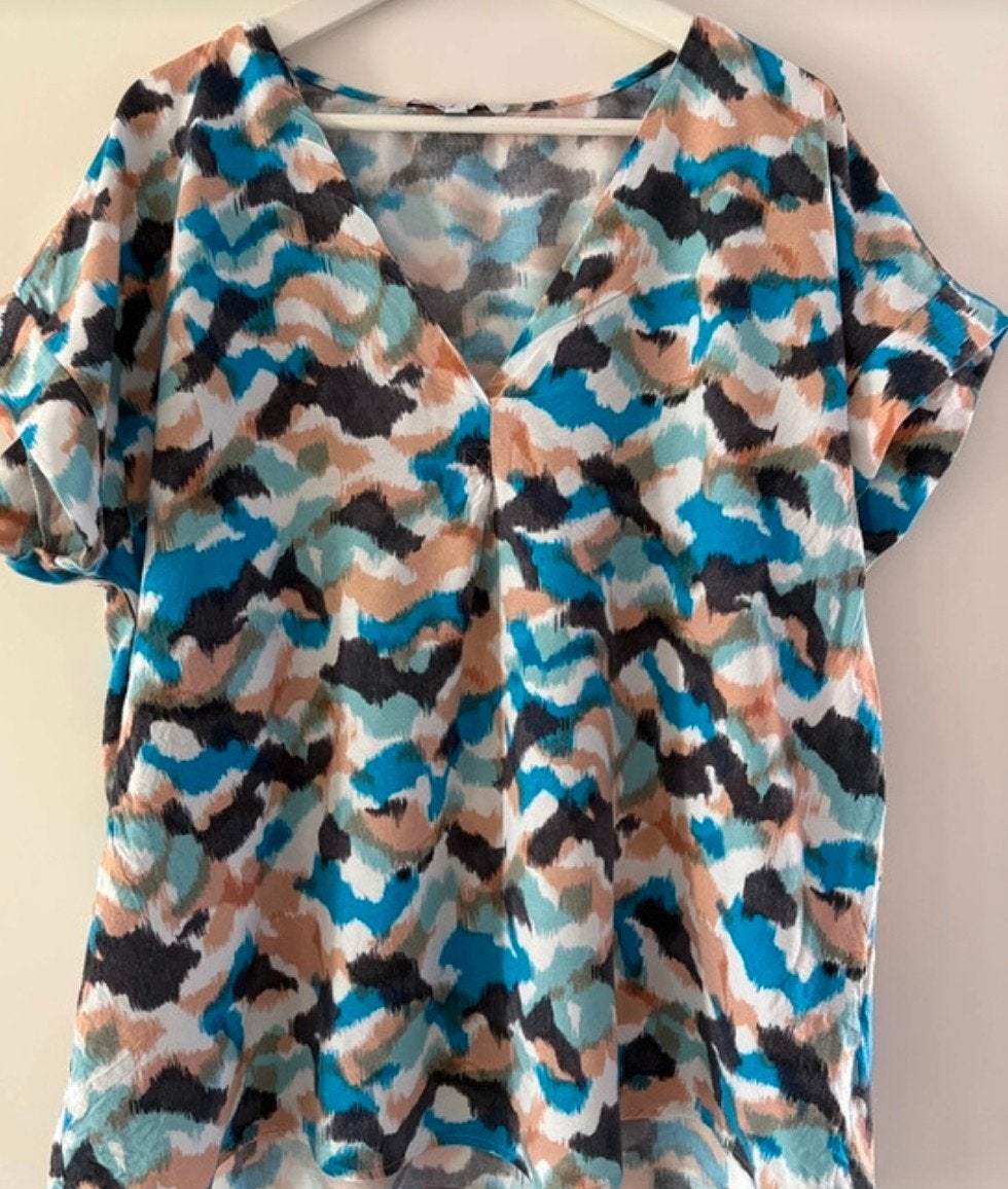 Damesblouse viscose maat 48, Ophalen of Verzenden, Zo goed als nieuw, Blauw