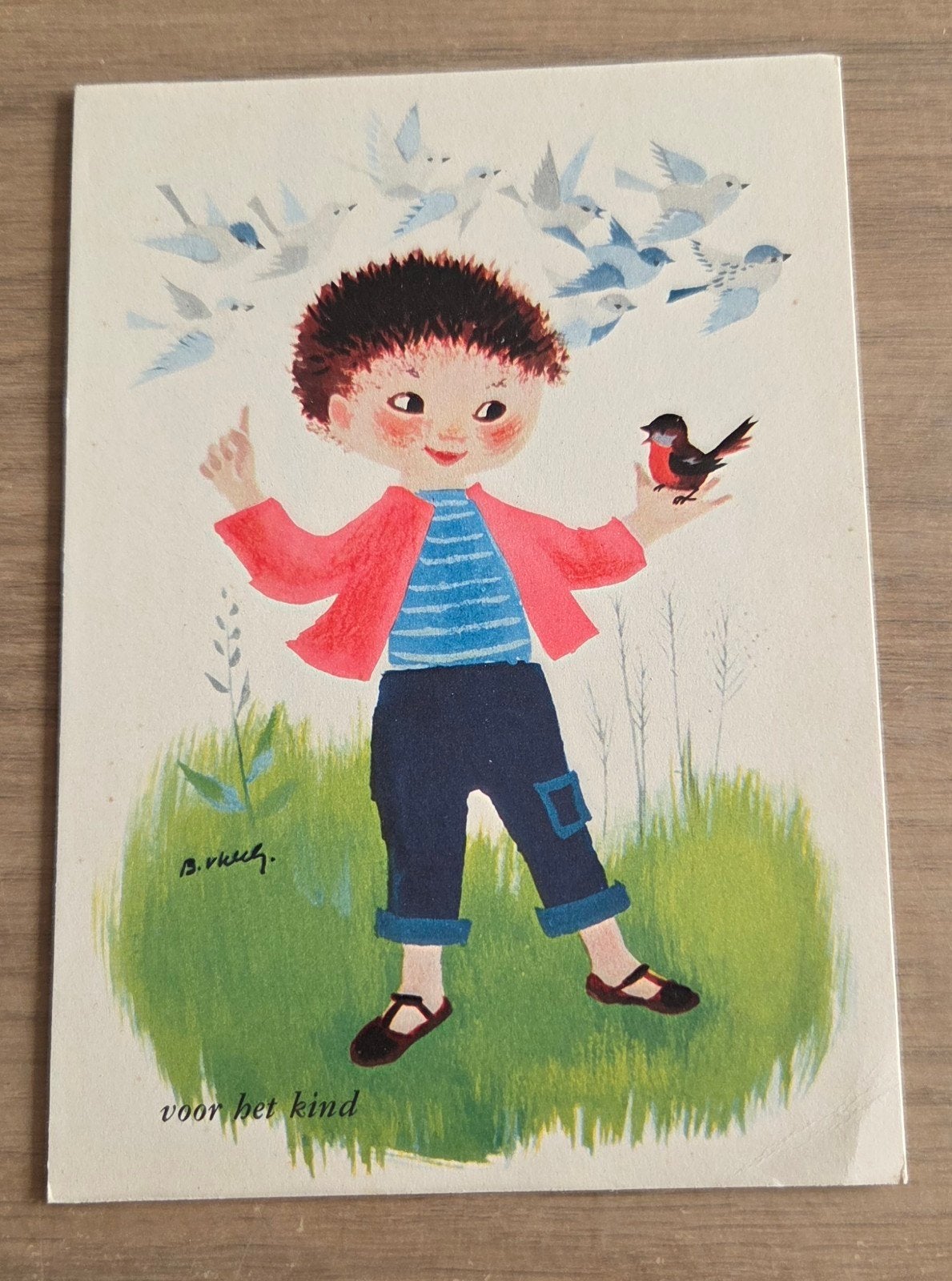 Vintage Ansichtkaart: 1967 Jongen met Vogel - 'Voor het Kind, Ophalen of Verzenden, 1960 tot 1980, Gelopen, Kinderen