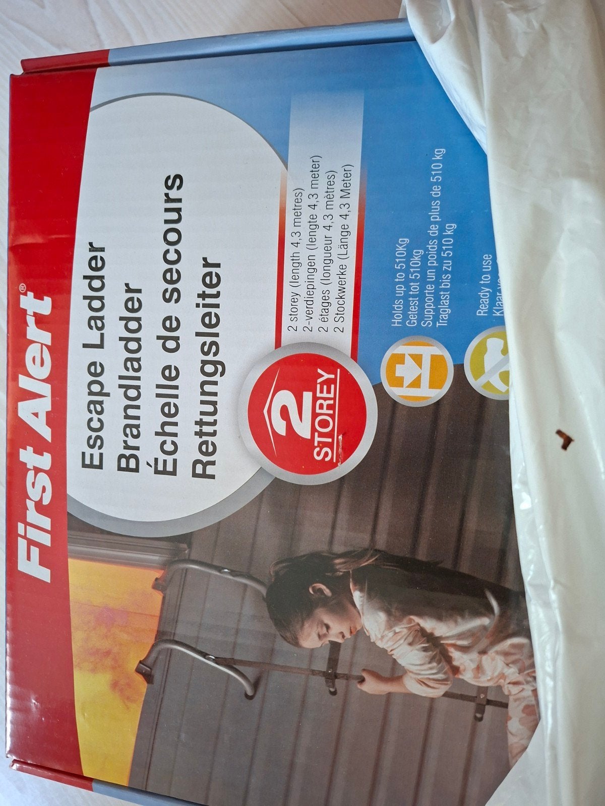 First Alert Brandladder - 2 Verdiepingen (4.3m), Doe-het-zelf en Verbouw, Ophalen, Nieuw, Ladder, Opvouwbaar of Inschuifbaar