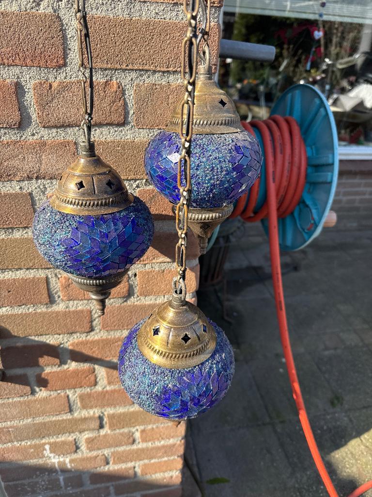 Hanglamp turks (met 3 hanglampen), Ophalen of Verzenden, Zo goed als nieuw, Glas