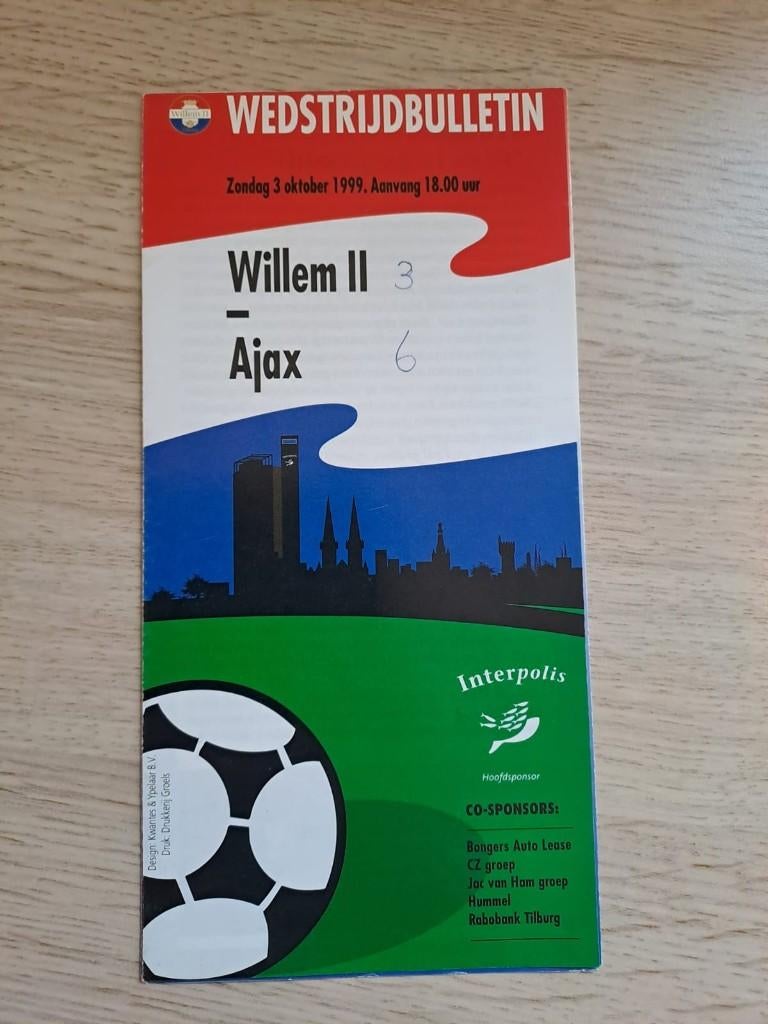 Programmaboekje Willem II - Ajax 1998, Ophalen of Verzenden, Gebruikt, Willem II, Boek of Tijdschrift