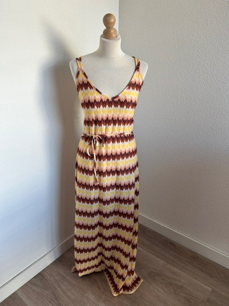 King Louie maat L wave maxi jurk 3013, Beige, Maat 42/44 (L), Ophalen of Verzenden, Zo goed als nieuw