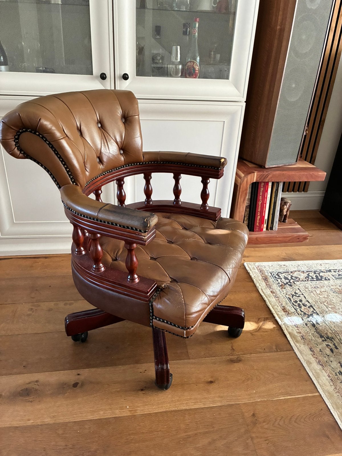 Chesterfield Captain’s Chair Leren bureastoel Cognac Bruin, Antiek en Kunst, Ophalen