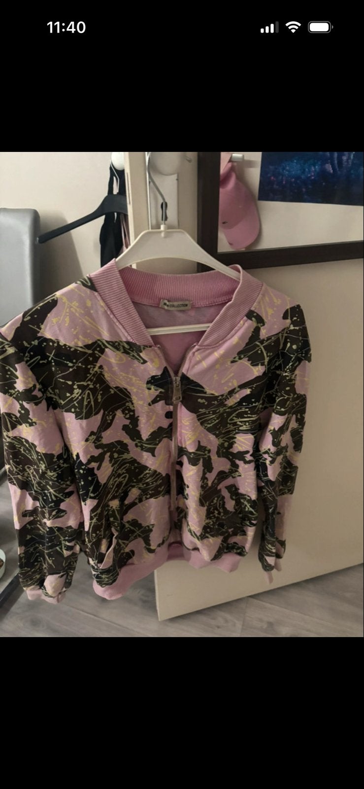 Roze bomberjack met print, maat M, Kleding | Dames, Ophalen of Verzenden, Gedragen, Maat 38/40 (M), Roze