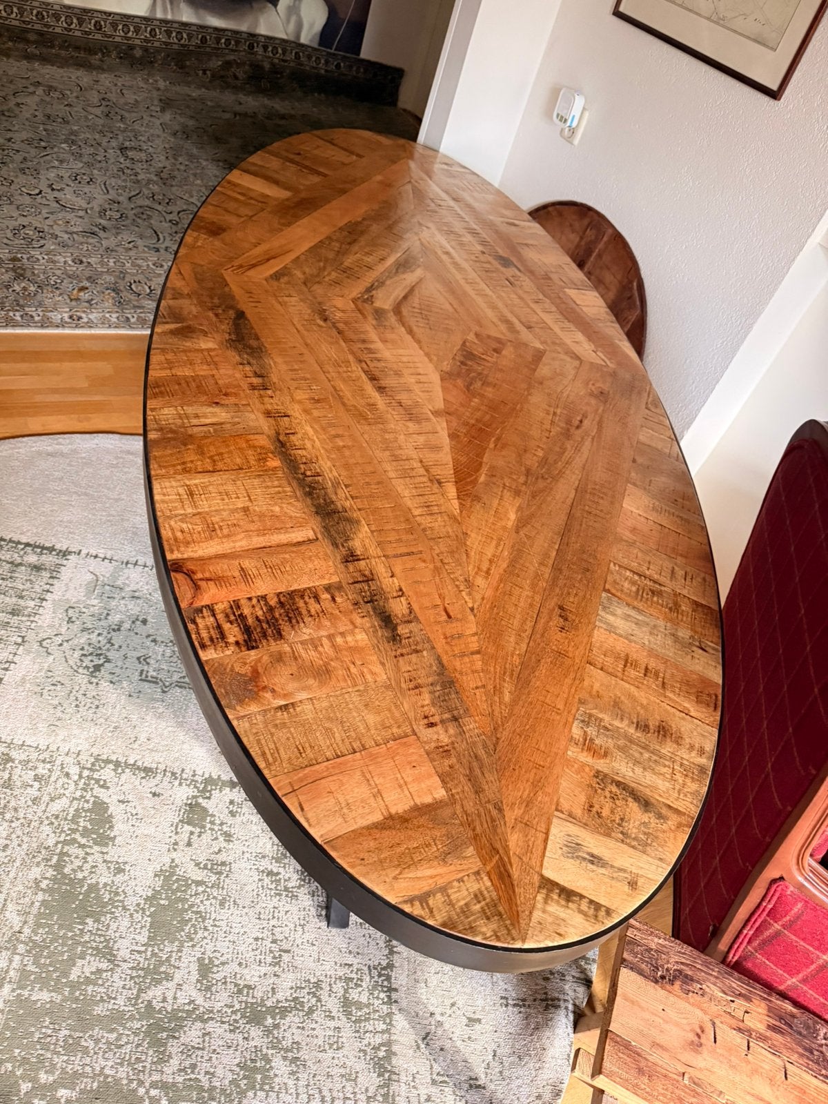 Ovale stoere tafel, Ophalen, Stoer, Teakhout, 200 cm of meer