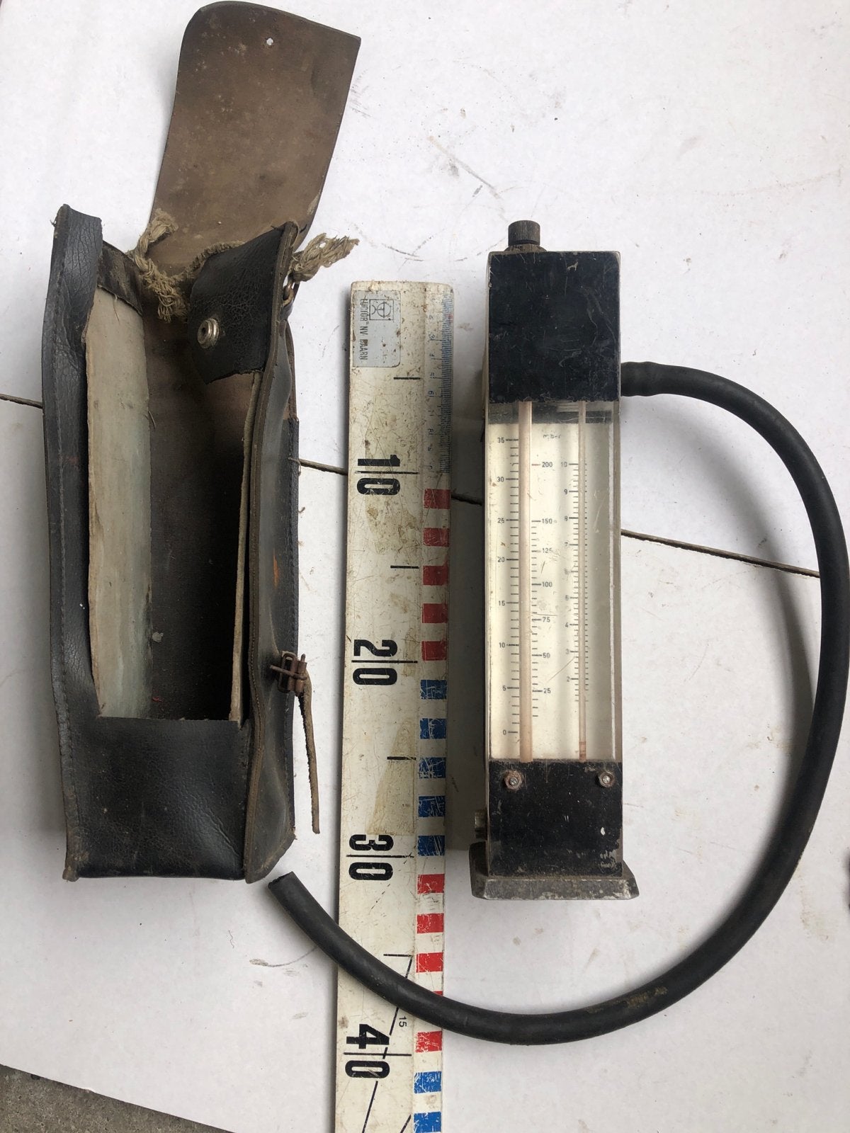 Vintage Manometer met Leren Etui - Meetinstrument, Antiek en Kunst, Ophalen