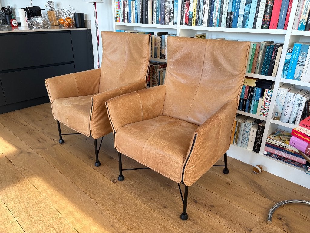 2x Montis Charly lederen fauteuil, Ophalen, Gebruikt, Minder dan 75 cm, Leer