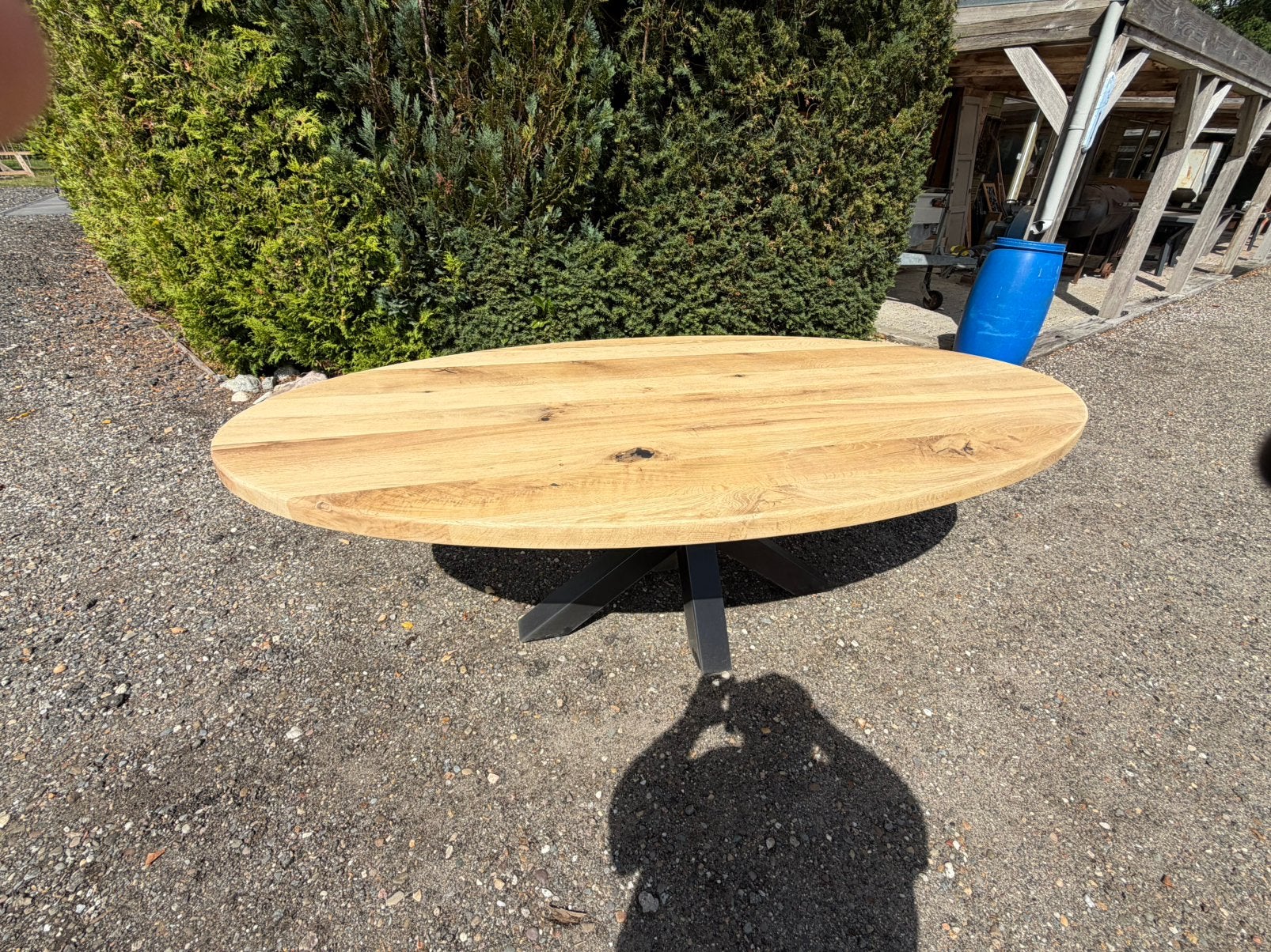 Mooie grote industriele ovale eiken tafel 240x120, 100 tot 150 cm, Ophalen of Verzenden, Vijf personen of meer, Eikenhout