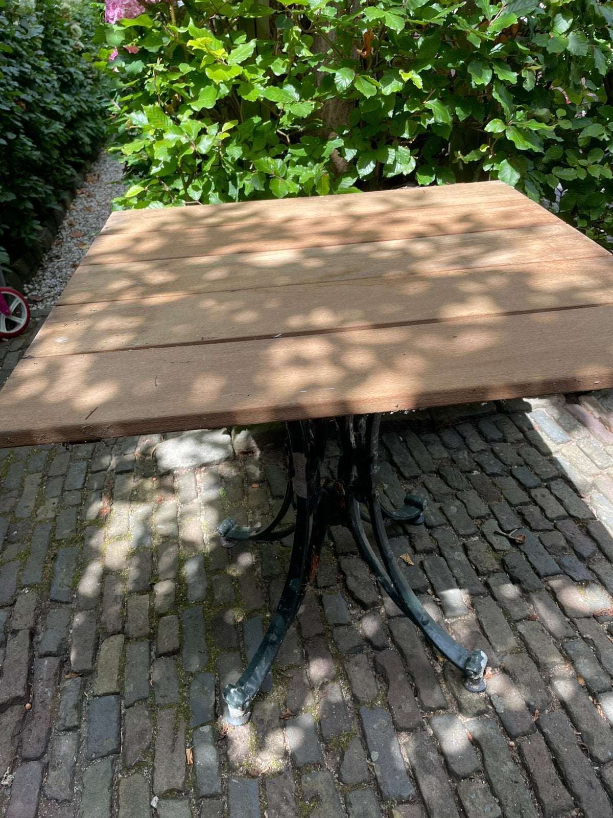 Giet aluminium onderstel met hardhouten blad, Ophalen, Gebruikt, Rechthoekig, Aluminium