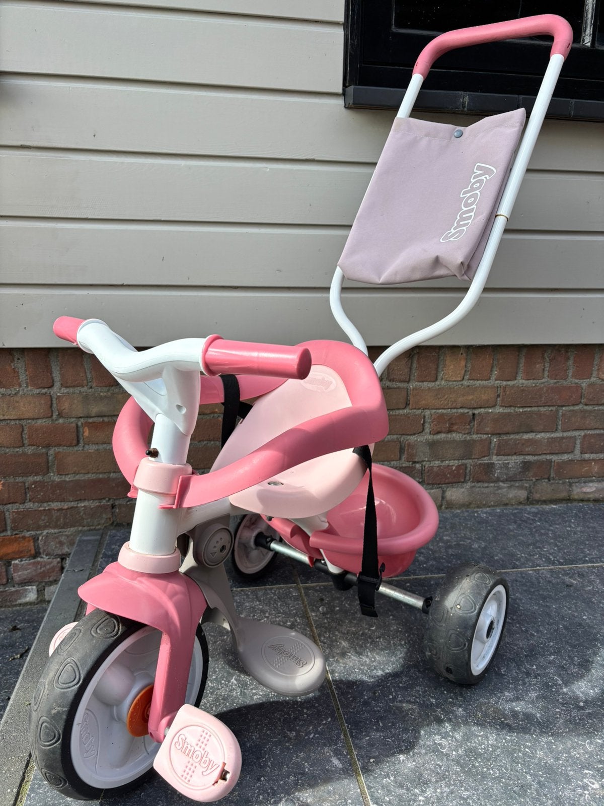 Roze loopfietsje smoby 3 in 1 model, Ophalen, Gebruikt, Duwstang