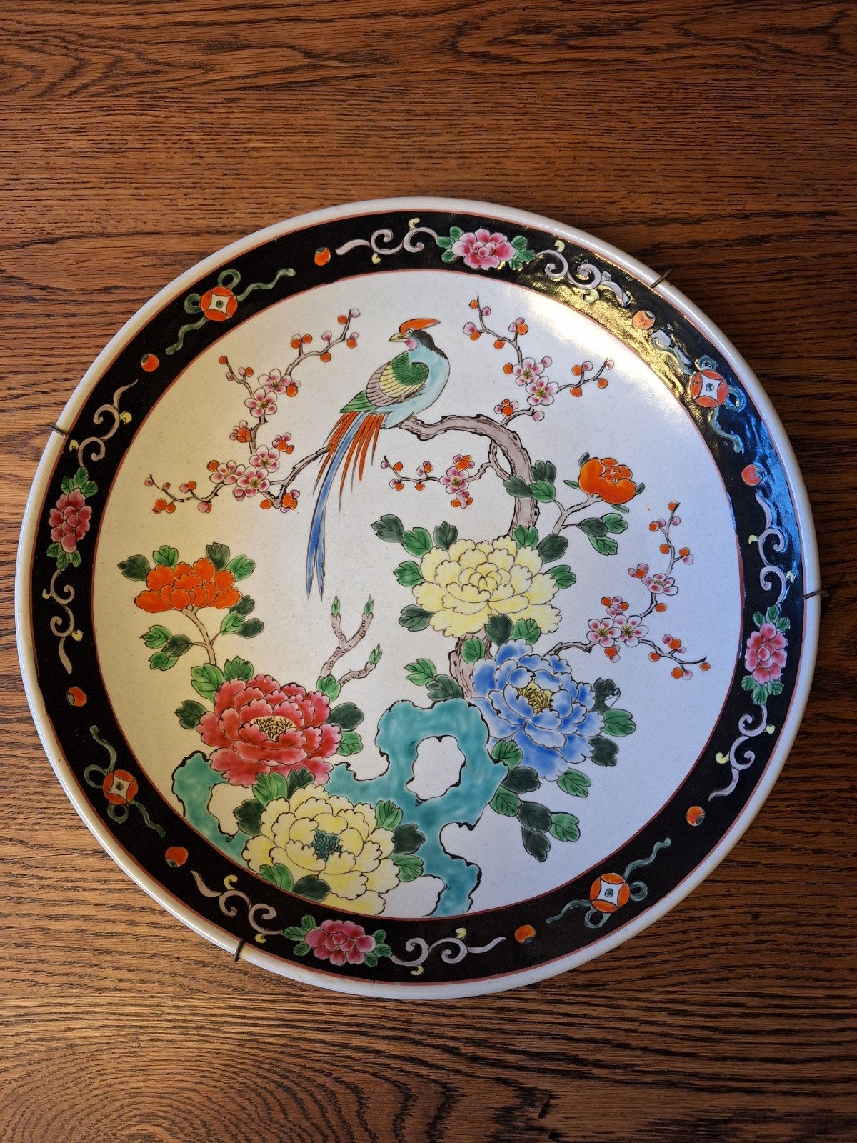 Grote Chinese decoratieve schaal/bord met vogel en bloemen, Ophalen of Verzenden