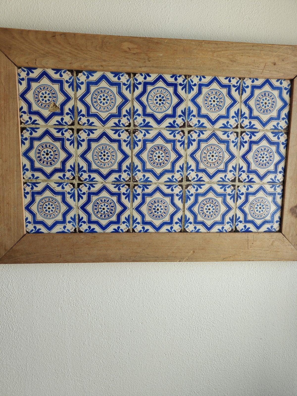 Antieke Portugese Azulejos Tegels in Houten Lijst, Ophalen of Verzenden