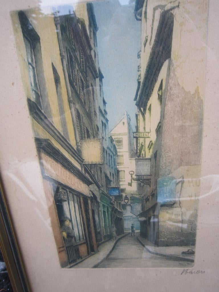 Parijs, Onbekende straat, Kleurets sign. Baron, Antiek en Kunst, Ophalen, Ets