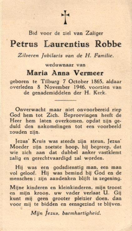 Robbe Petrus Laurentius 1865-1946 Tilburg, Ophalen of Verzenden