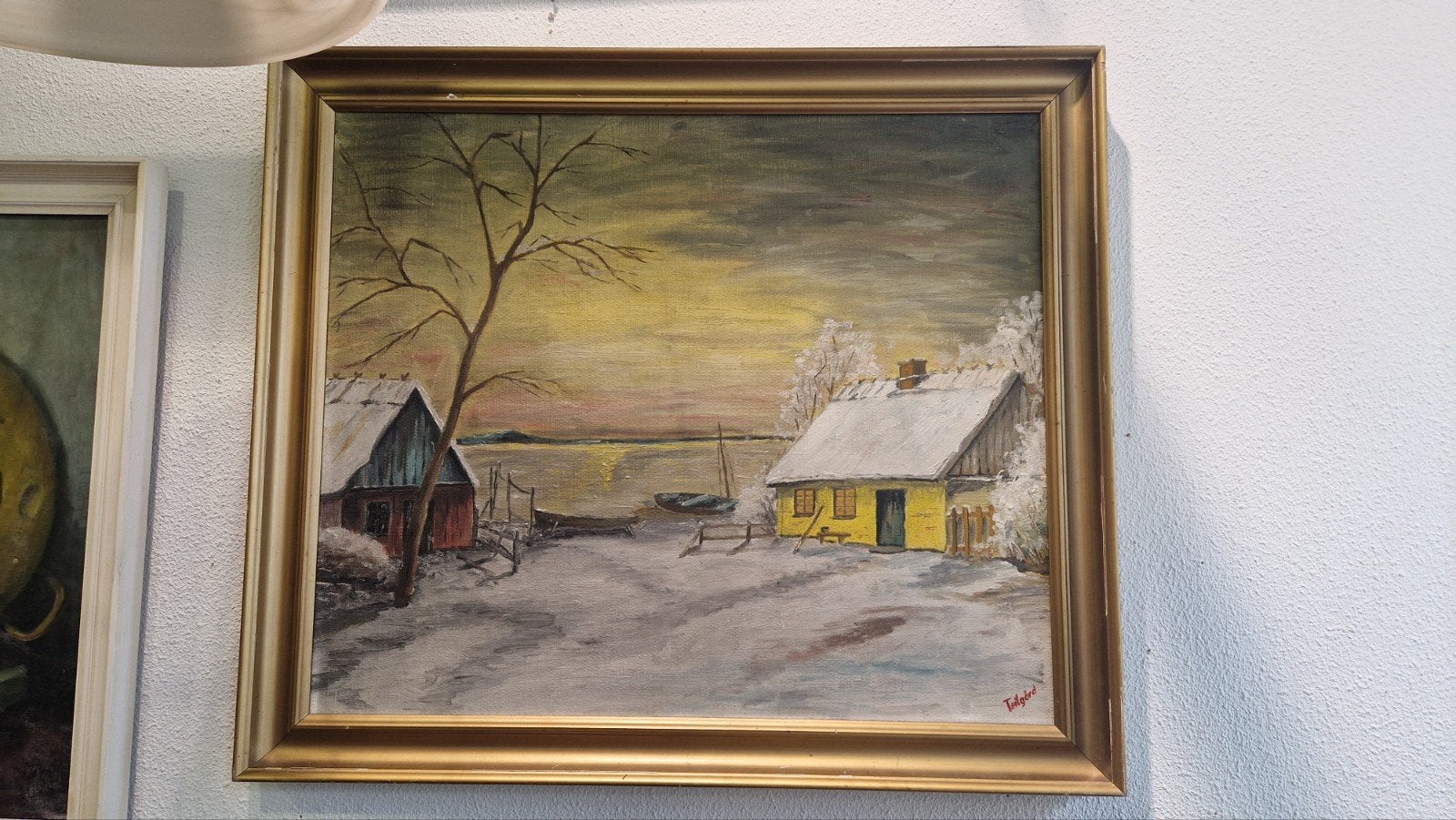 Gesigneerd schilderij winterlandschap, Doek, Realistisch, Landschap, Olieverf