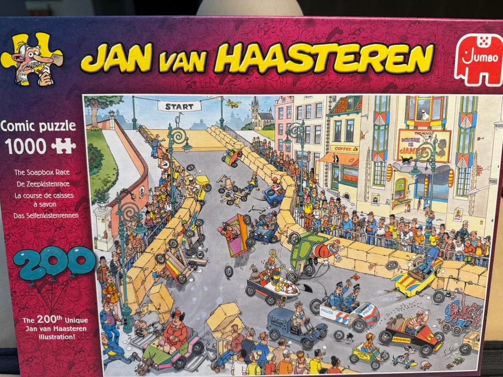 Jan van Haasteren de Zeepkisten race 1000 stukjes, Ophalen of Verzenden, 500 t/m 1500 stukjes, Zo goed als nieuw