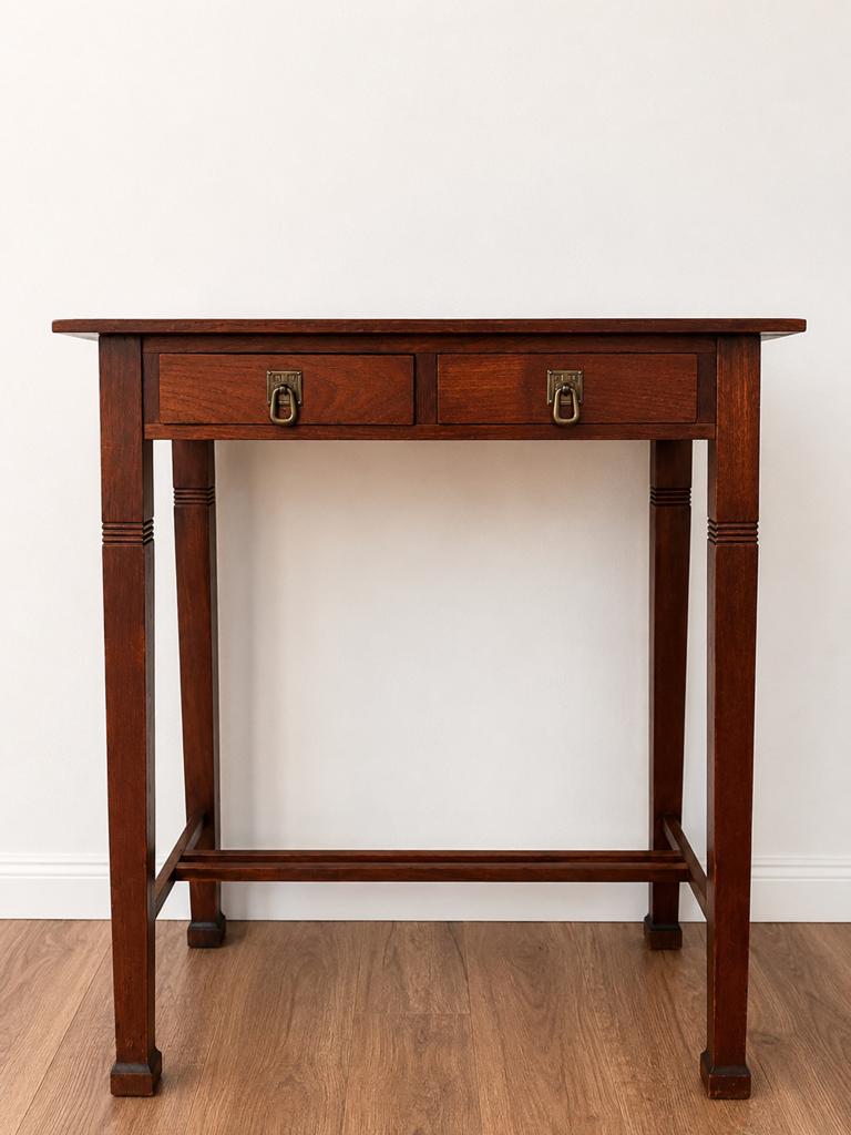 Massief houten sidetable/haltafel met 2 laden, Gebruikt, 50 tot 100 cm, Ophalen of Verzenden, Overige houtsoorten