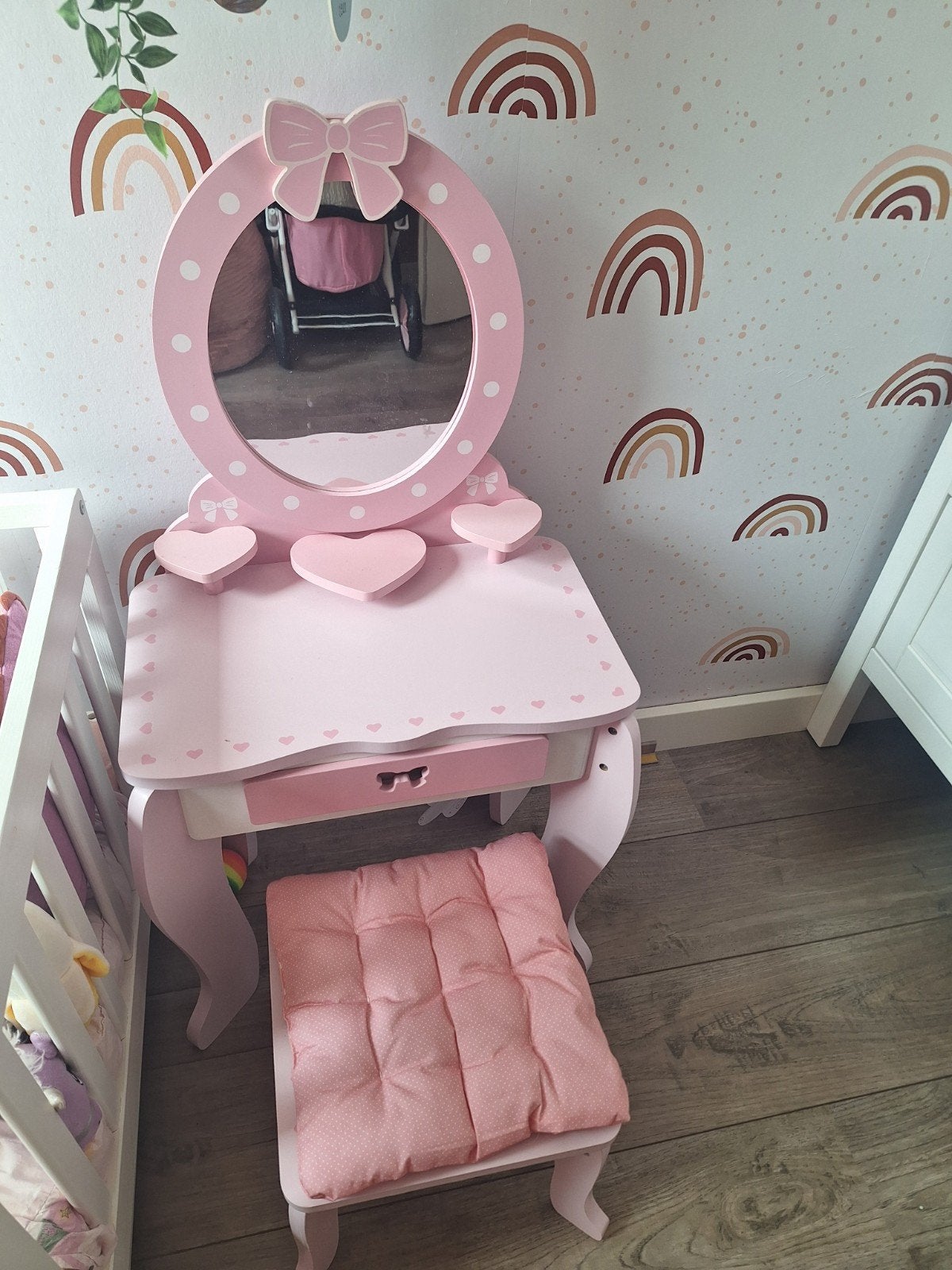 Roze kaptafel met krukje en accessoires voor meisjes, Ophalen, Zo goed als nieuw, Meisje