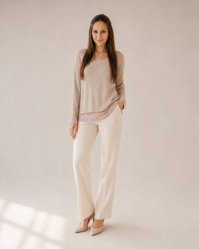 Sarah Pacini - Ecru laagjes setje linnenmix, Maat 38/40 (M), Sarah Pacini, Beige, Ophalen of Verzenden
