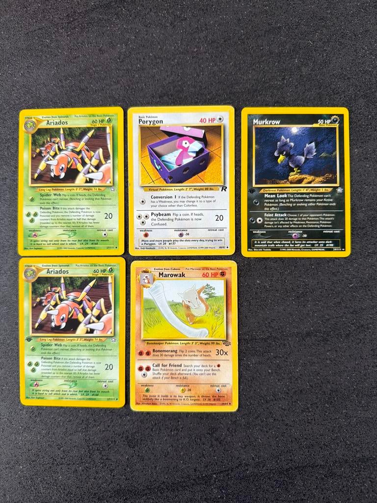 Pokémon kaarten: Ariados, Porygon, Murkrow, Marowak, Ophalen of Verzenden, Gebruikt, Meerdere kaarten