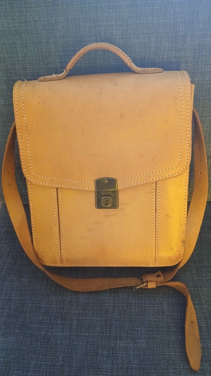 Leren schoudertas met vakken - 35x30x13 cm, Ophalen of Verzenden, Gebruikt, Bruin, Schoudertasje