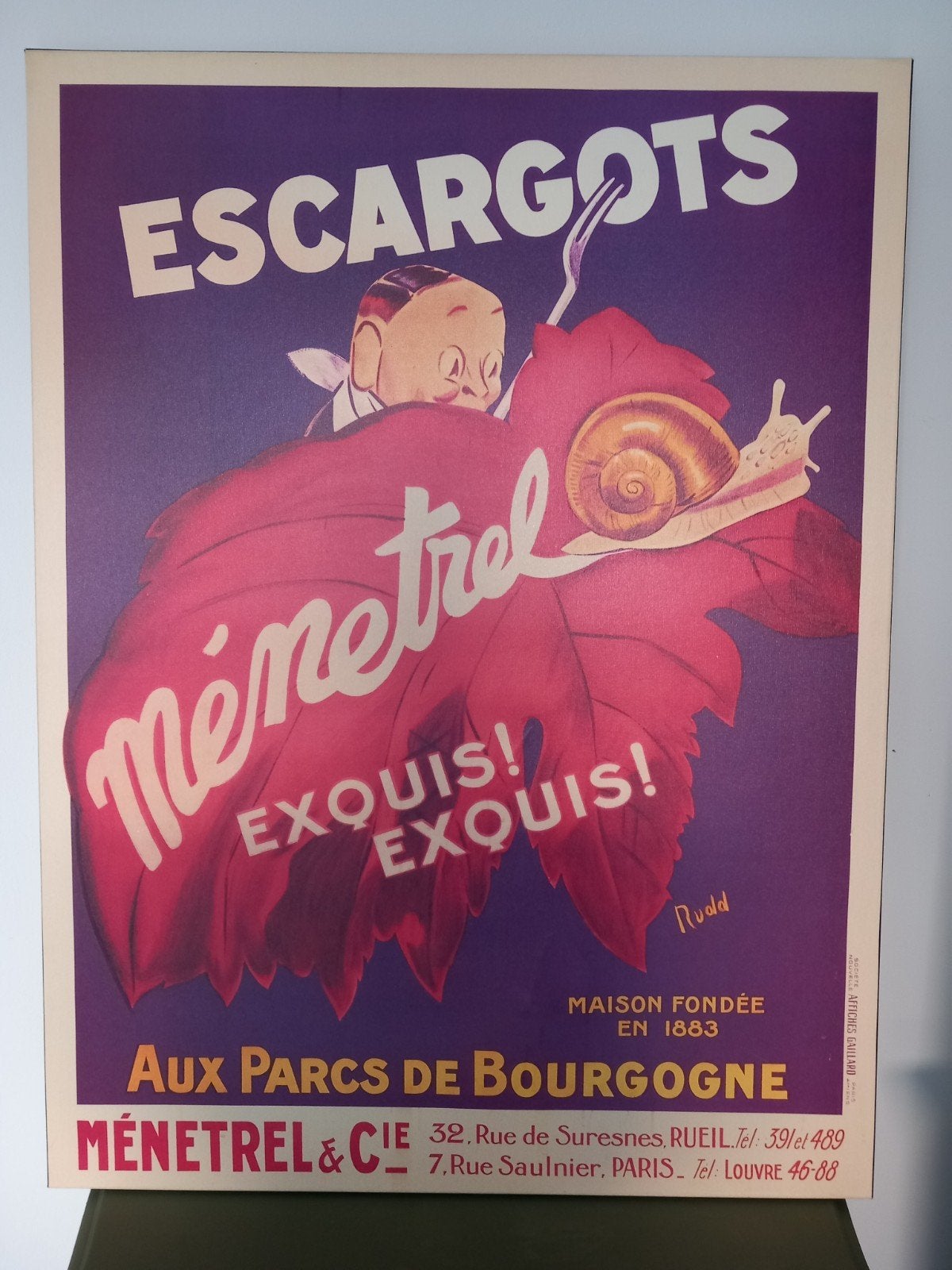 Vintage poster schilderij Escargots, Ophalen, Deurposter of groter