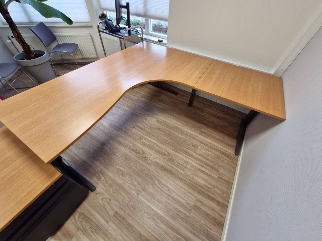 Ahrend hoekbureau 200x200 incl ladeblok, hoogte instelbaar, Huis en Inrichting, Bureaus, Zo goed als nieuw, Ahrend, 200 cm, Ahrend