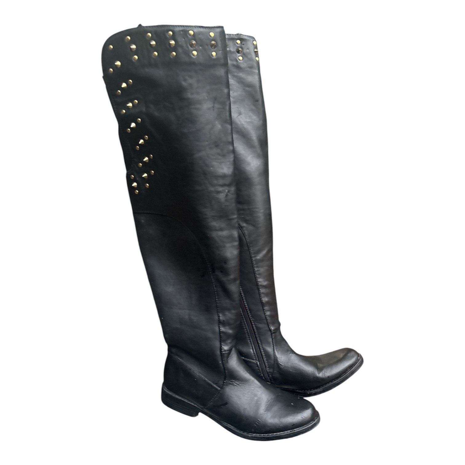 Zwarte Overknee Laarzen met Gouden Studs, Kleding | Dames, Ophalen of Verzenden, Gedragen, Zwart, Hoge laarzen