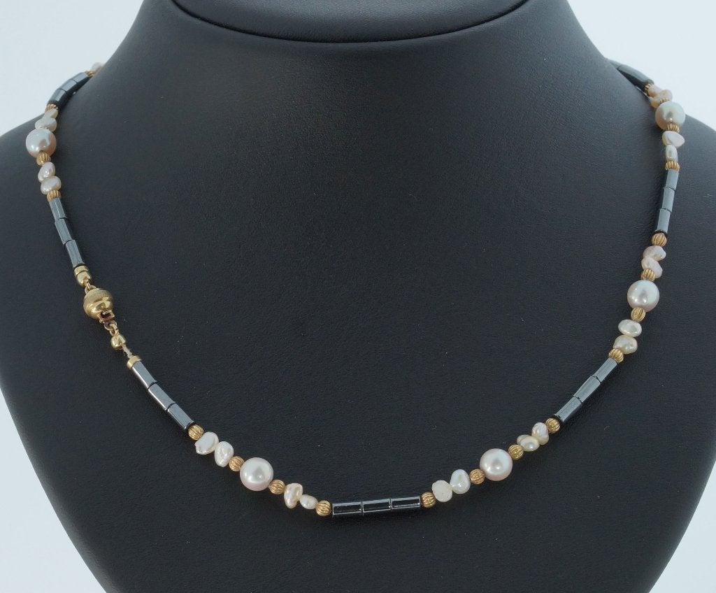 Parel hematiet fraaie 14k gouden ketting dames vintage, Sieraden, Tassen en Uiterlijk, Ophalen of Verzenden, Goud, Ketting, Met edelsteen