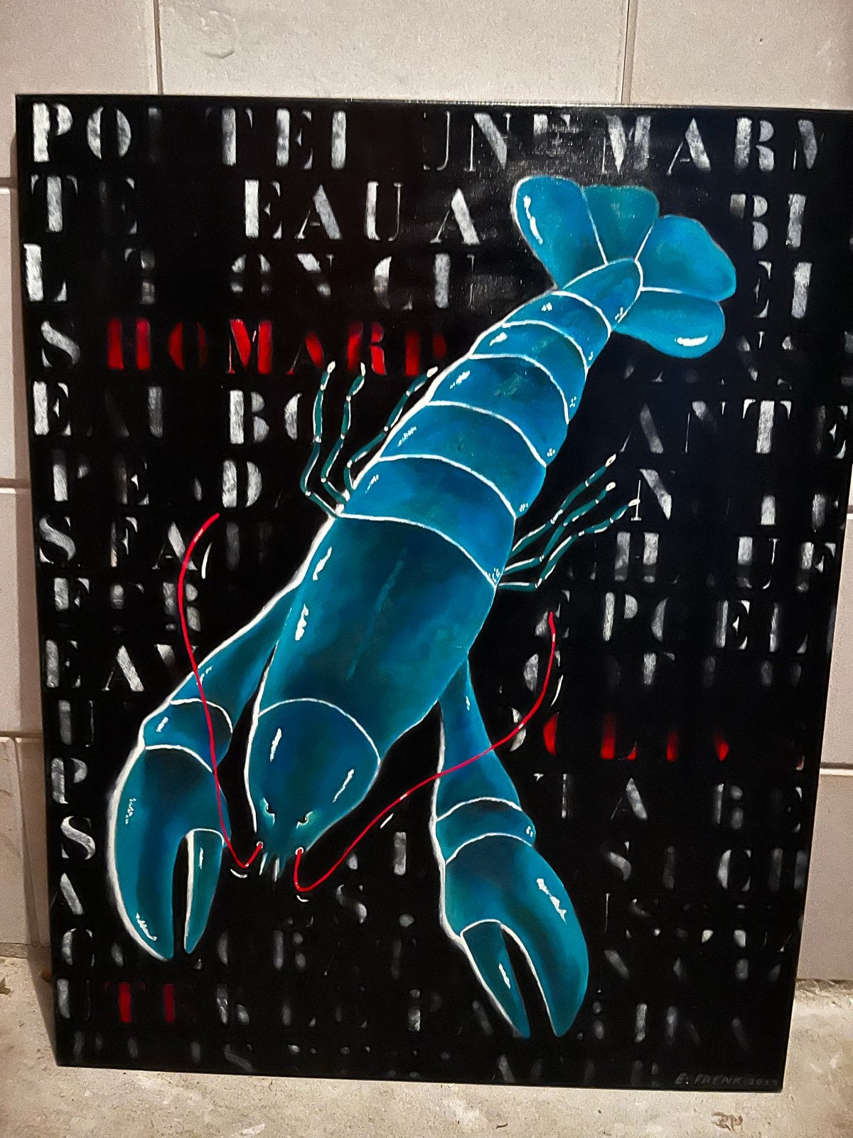 Uniek schilderij 'Bleu Kreeft' van E. Frenk, Ophalen