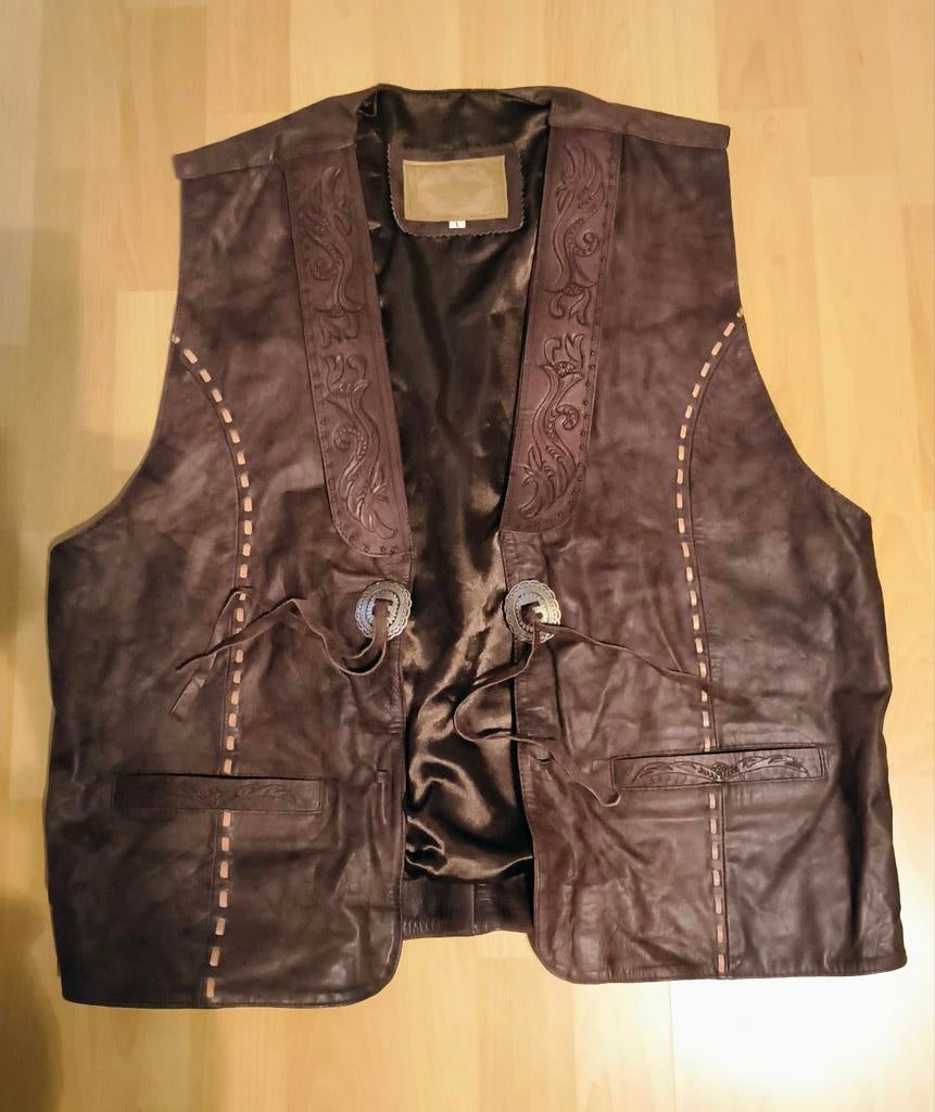 Stars & Stripes Leren Vest - Western Stijl, Maat 52/54 (L), Stars and stripes, Bruin, Ophalen of Verzenden