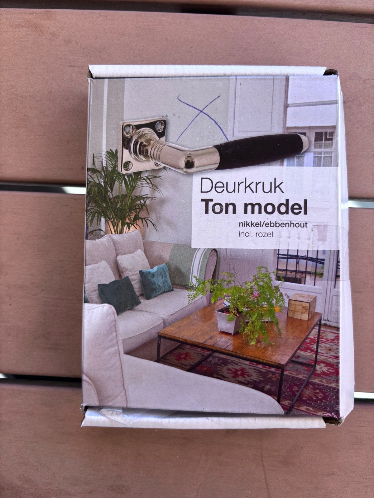 4x Deurkruk Ton model nikkel/ebbenhout met vierkant rozet, Ophalen, Gebruikt, Overige materialen, Klink of Kruk