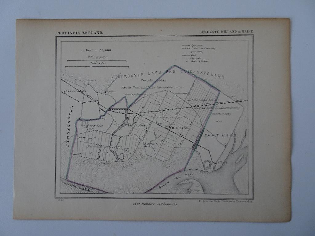Steendruk Kuyperkaarten Z-Beveland Walcheren Zeeland 1866, Antiek en Kunst, Verzenden