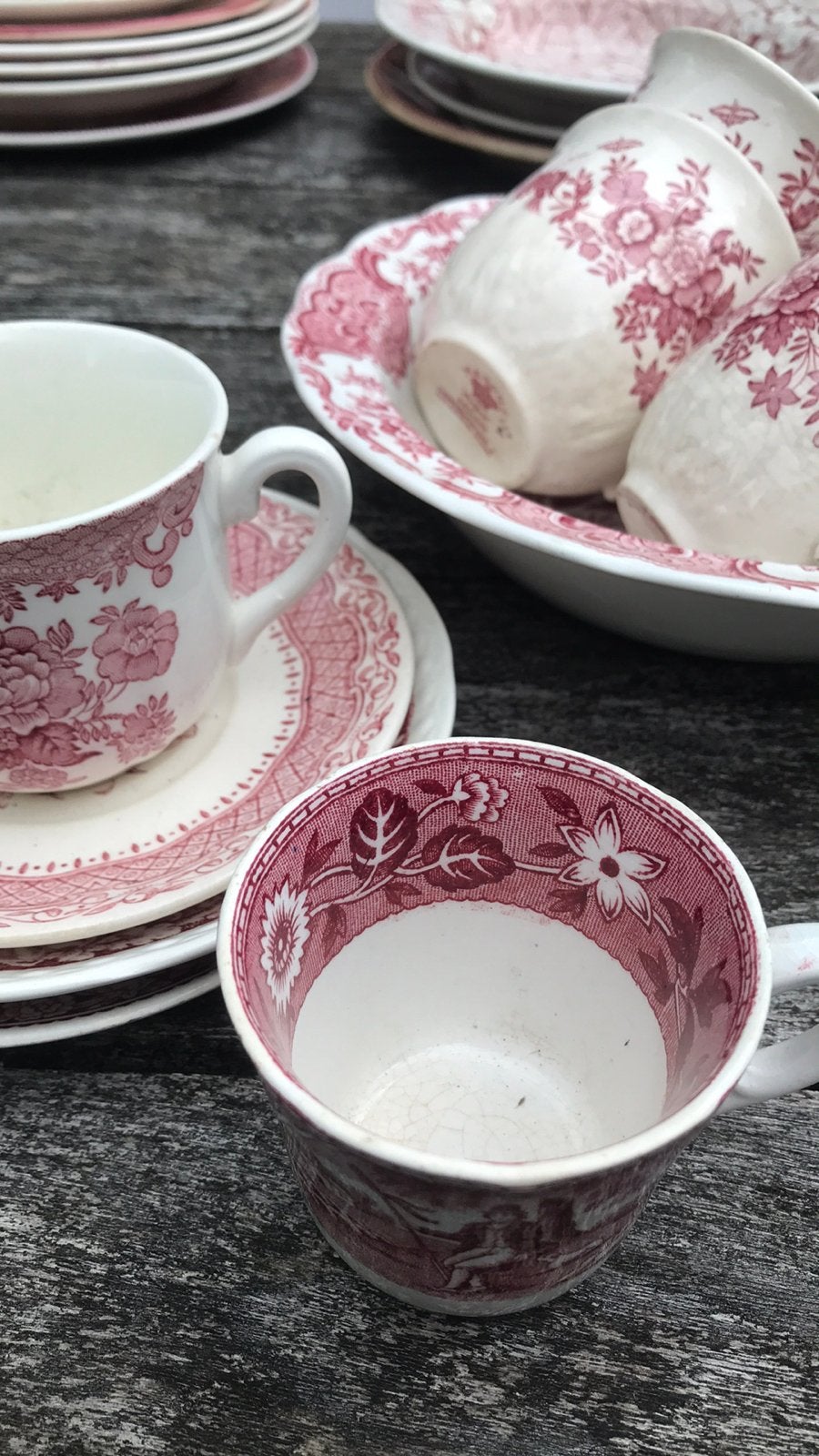 Divers oud en antiek roze/rood servies, Ophalen of Verzenden