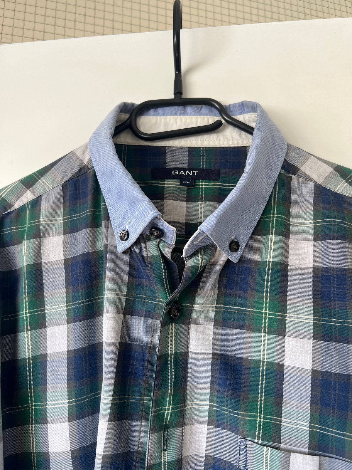 gant green blue check slim fit shirt xl, Ophalen of Verzenden, Zo goed als nieuw, Maat 56/58 (XL), Blauw