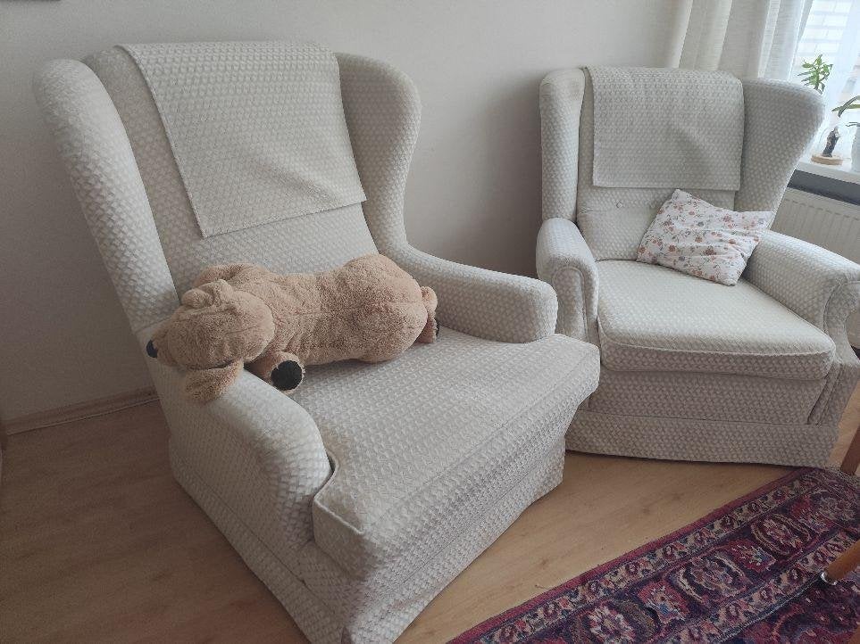 2 stuks z.g.a.n. lichtkleurige fauteuils ( vlekvrij ), Ophalen, Gebruikt, 75 tot 100 cm, 50 tot 75 cm