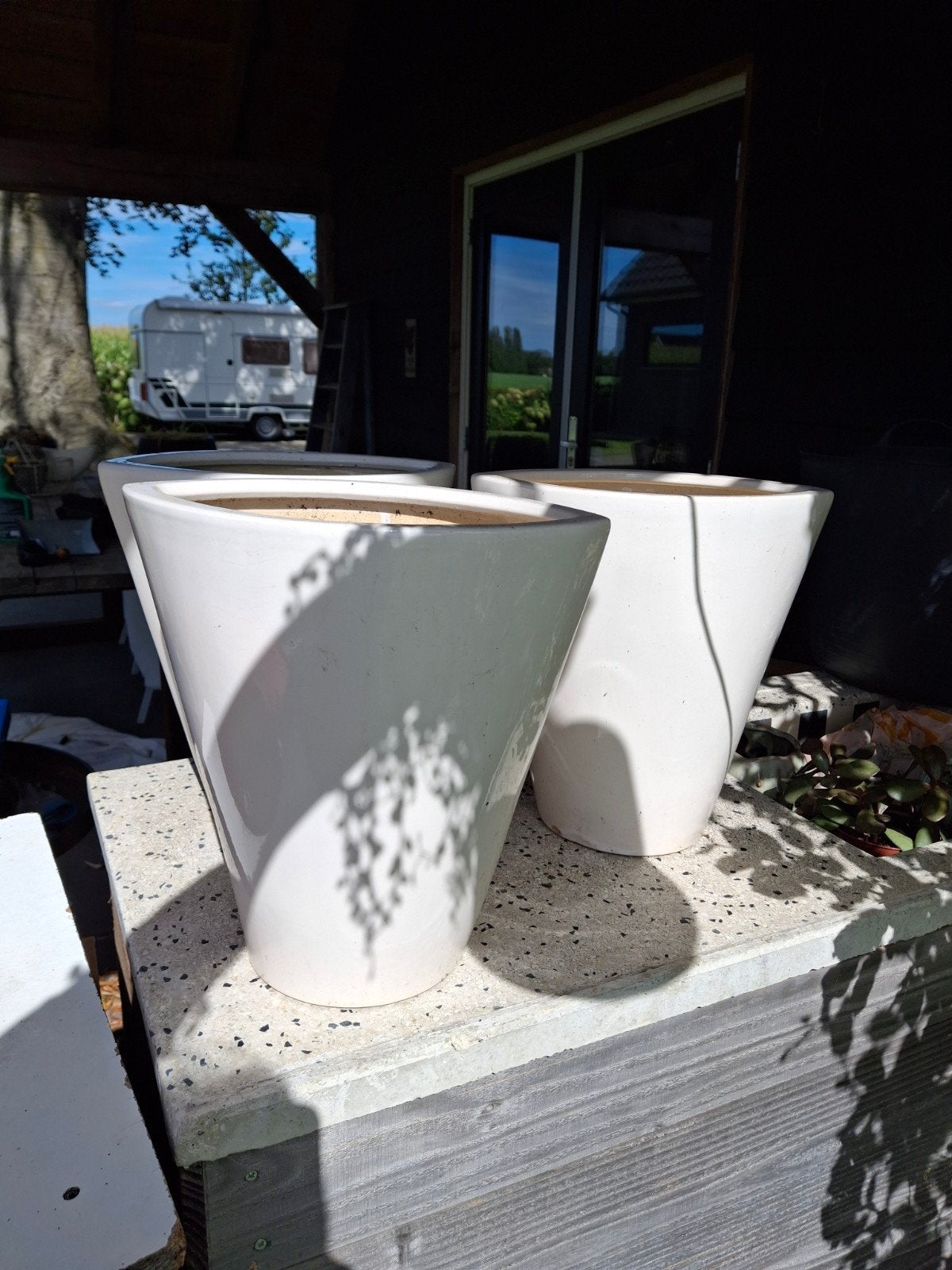 3 Witte bloempotten - 33.5 cm hoog, Tuin en Terras, 25 tot 40 cm, Rond, Binnen, Ophalen of Verzenden