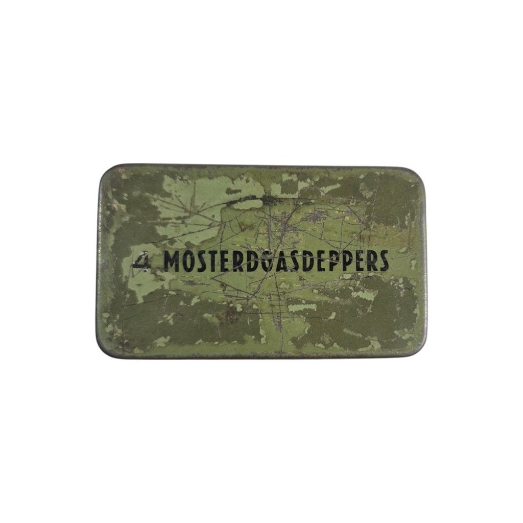 Nederlands Gasmasker blikje 4 Mosterdgasdeppers, -, -, Overige typen, Ophalen of Verzenden